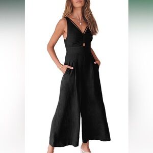 Elegant Black Linen Blend Women's Jumpsuit